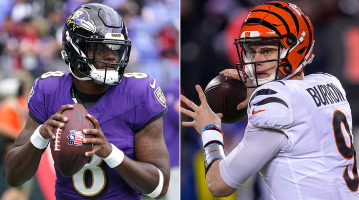 Separate photos of Lamar Jackson and Joe Burrow